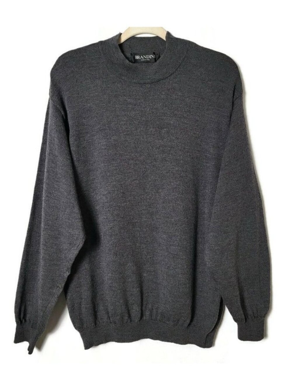 Vintage Brandini Italy Mens Gray Merino Wool Long Sleeve Golf Pullover Sweater L